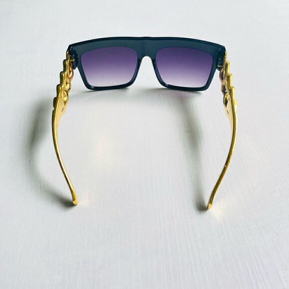 Goldtone and Black Glam Chain Link Fashion Sunglasses - Picture 2 of 7